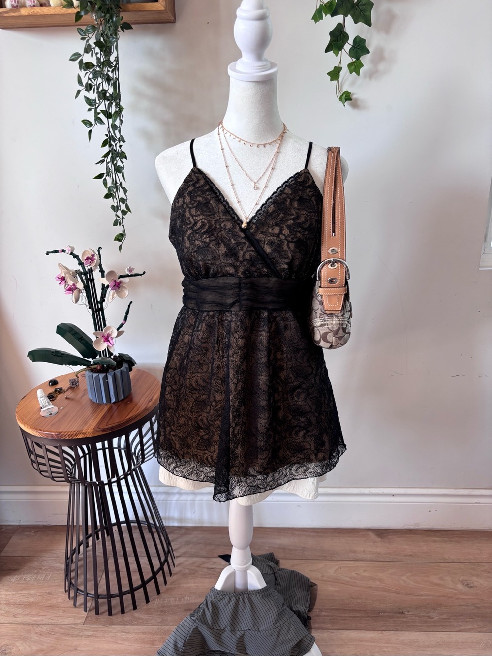 White House Black Market Black Lace Surplice Cami Tunic